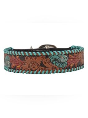 MYRA FULL BLOOM HAND-TOOLED LEATHER DOG COLLAR XL 22”-26”
